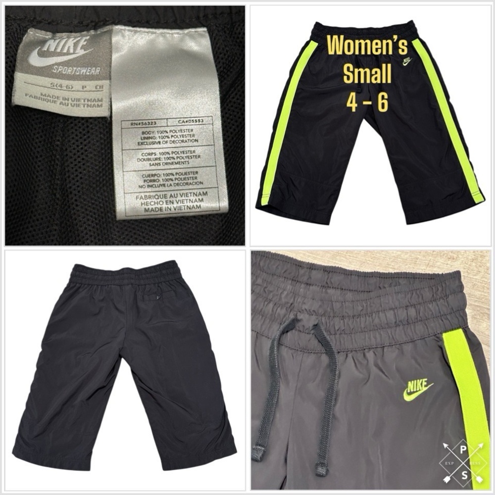 Womens Nike Small 4 - 6 Capri Pants Black Lime Chino Khakis Stretch Active